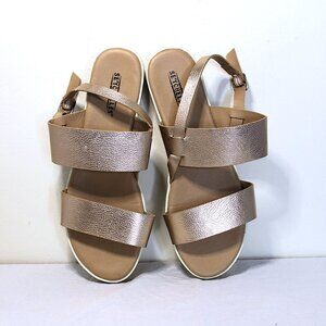 Seychelles Rose Gold Sandals Size 7.5M with Buckle Strap and Cork Bottom